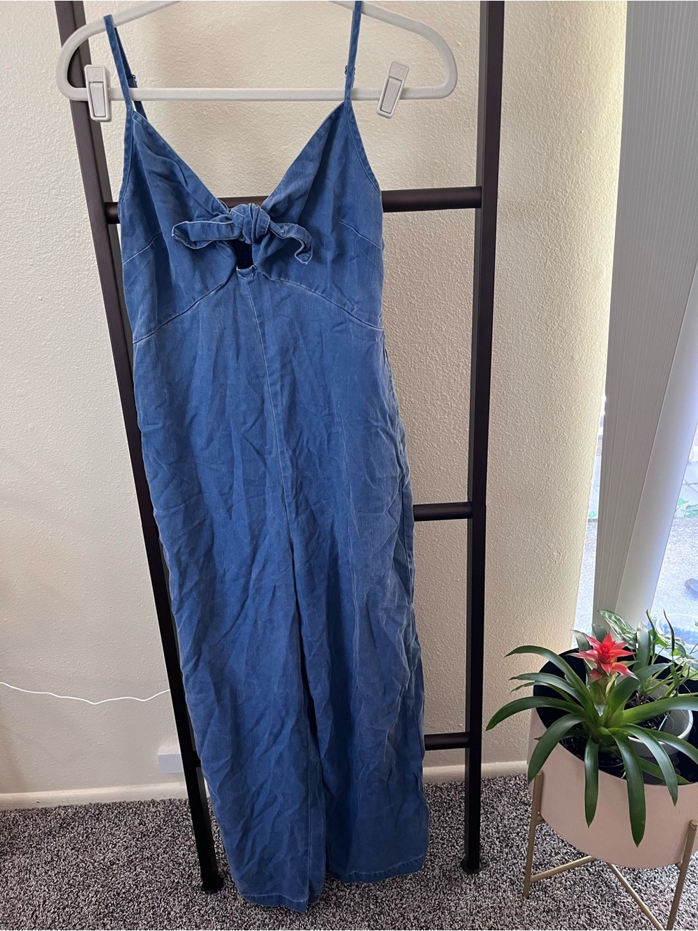 Old Navy Blue Denim-Style Wide-Leg Jumpsuit with Front Tie